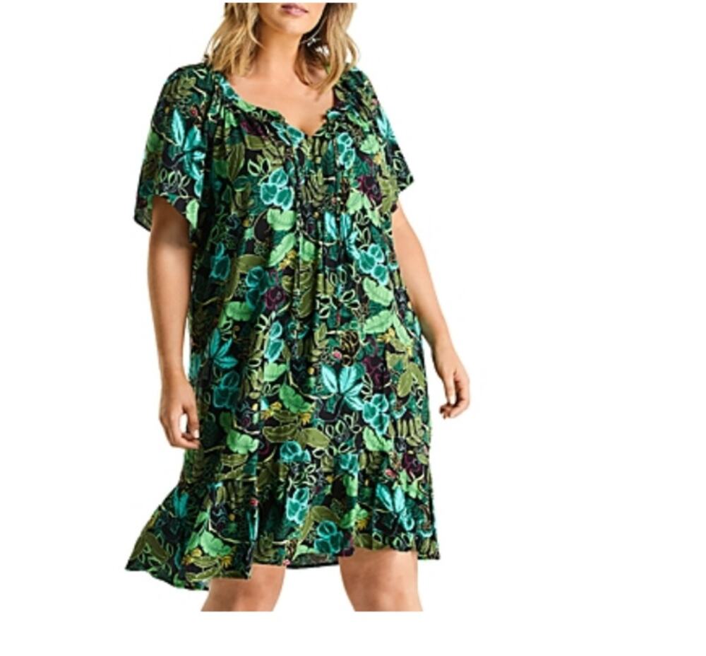 NWT ESTELLE Plus Size Gorgeous Wild Heart Leaf Dress US SZ 2X
